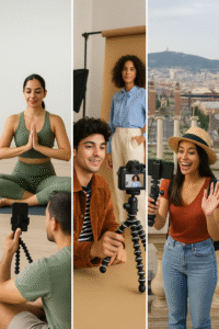 Group of Spanish influencers creating content across multiple niches including fashion, travel, and wellness