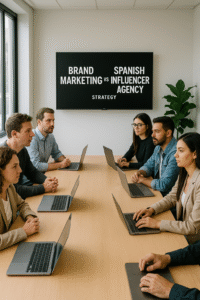 Brand team comparing in-house influencer marketing vs Spanish influencer agency