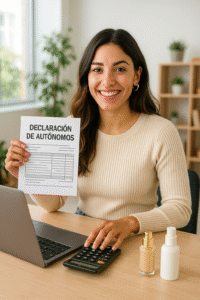 Spanish influencer checking tax documents and invoices related to sponsored collaborations