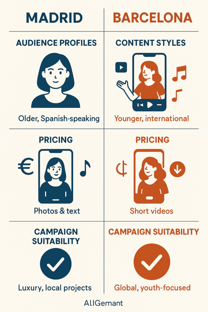 Influencers creating lifestyle content in Madrid and Barcelona for a brand campaign