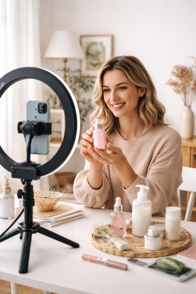 Creator filming UGC product video